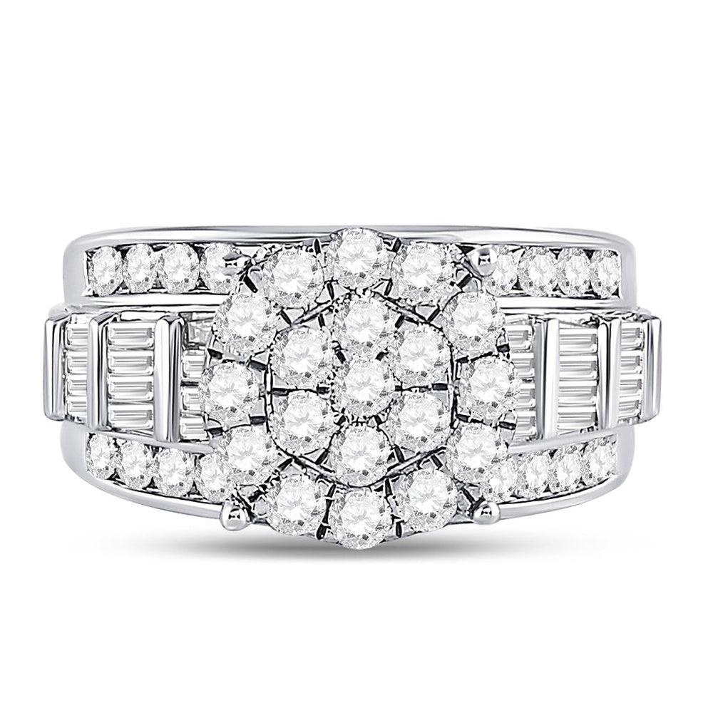 10K White Gold Round Diamond Bridal Ring - 2 Carat Total Diamond Weight