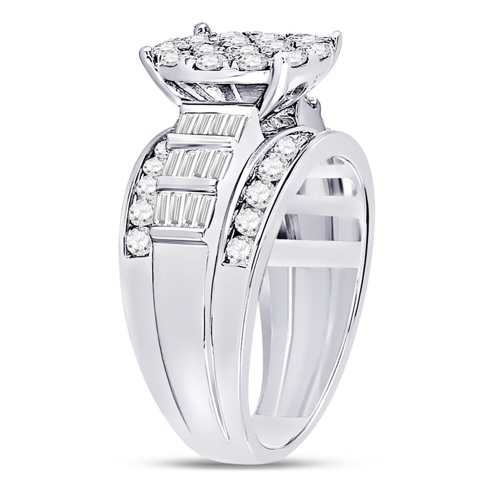 10K White Gold Round Diamond Bridal Ring - 2 Carat Total Diamond Weight