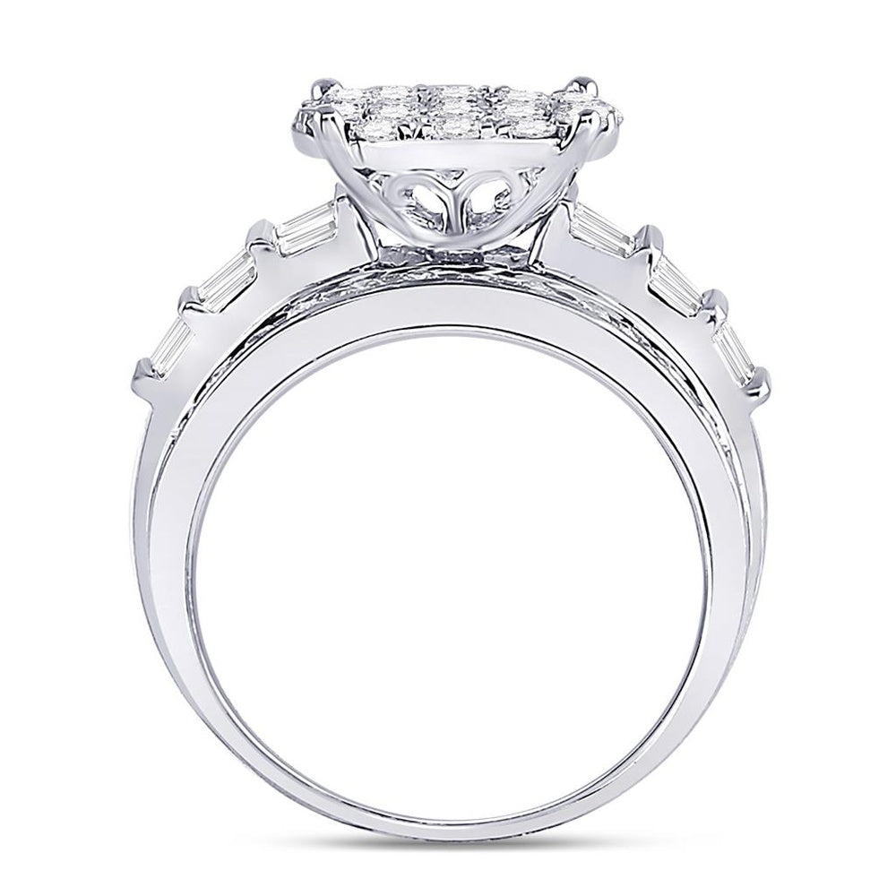 10K White Gold Round Diamond Bridal Ring - 2 Carat Total Diamond Weight