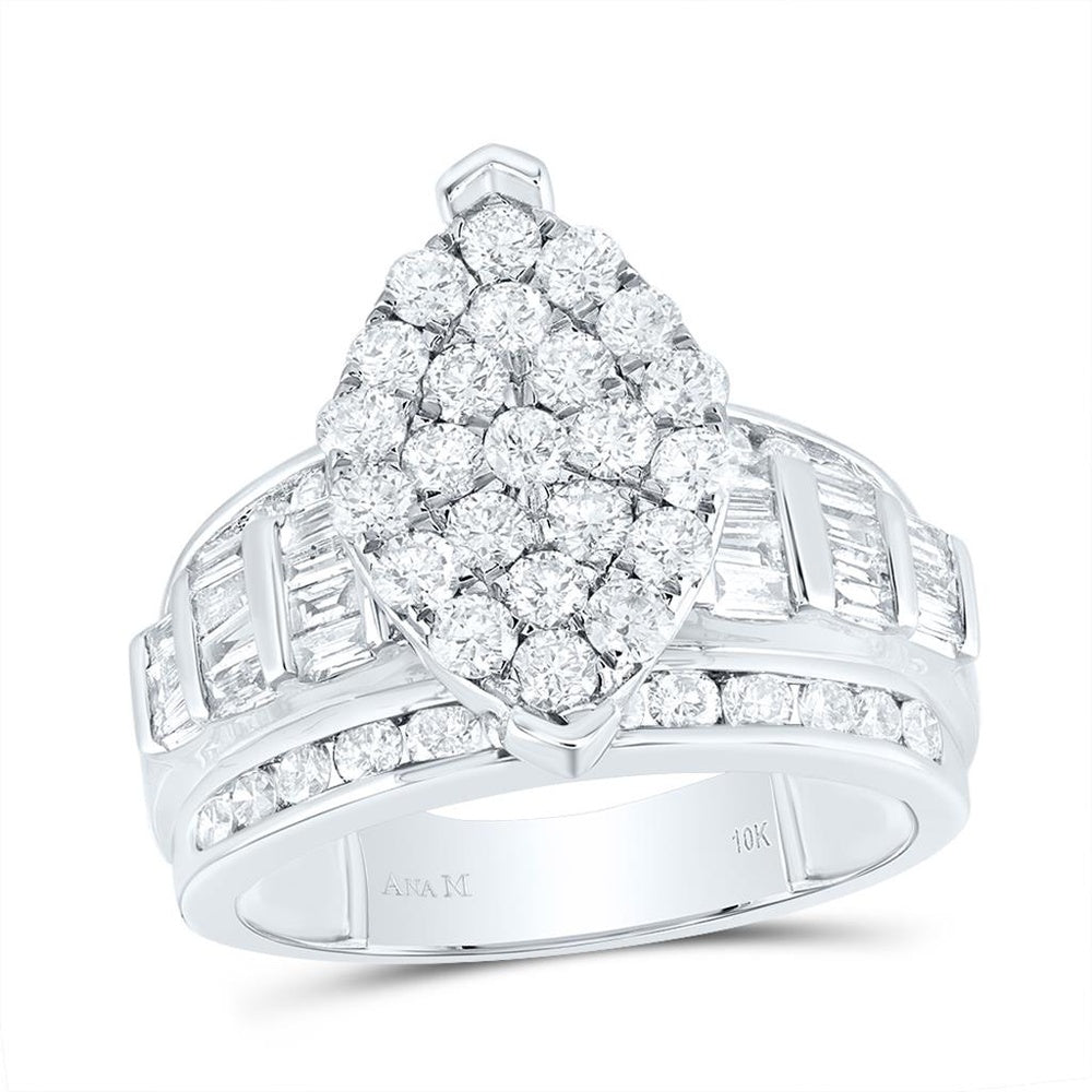 10K White Gold Round Diamond Bridal Ring - 2 Carat Total Diamond Weight