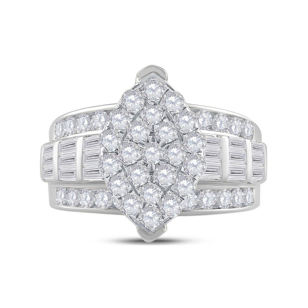 10K White Gold Round Diamond Bridal Ring - 2 Carat Total Diamond Weight