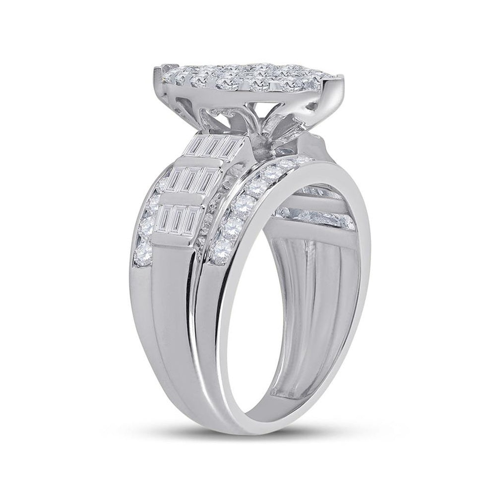 10K White Gold Round Diamond Bridal Ring - 2 Carat Total Diamond Weight