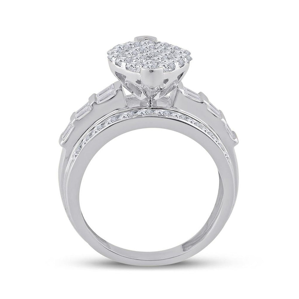 10K White Gold Round Diamond Bridal Ring - 2 Carat Total Diamond Weight