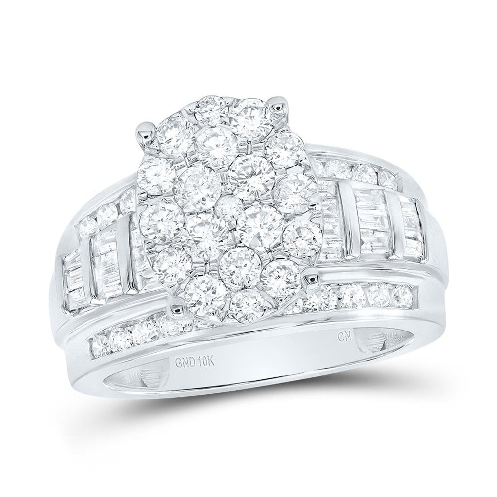 10K White Gold Round Diamond Bridal Ring - 2 Carat Total Diamond Weight
