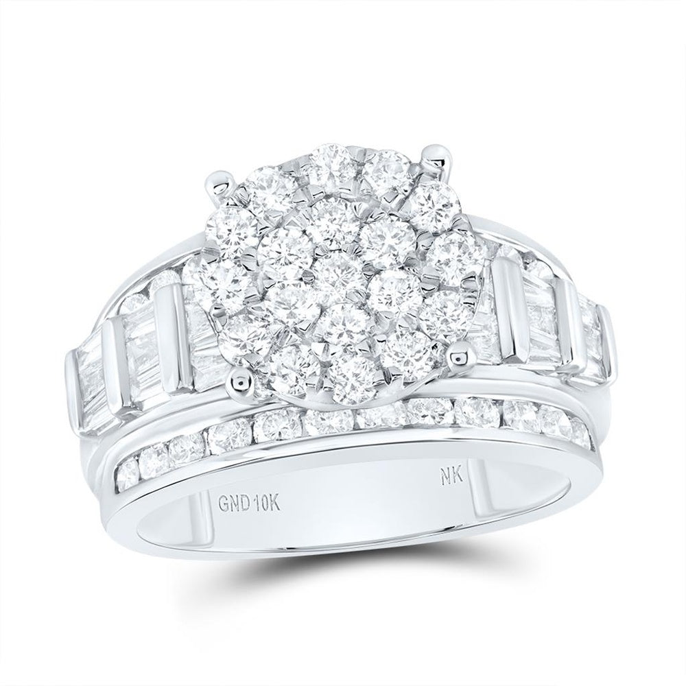 10K White Gold Round Diamond Bridal Ring - 2 Carat Total Diamond Weight