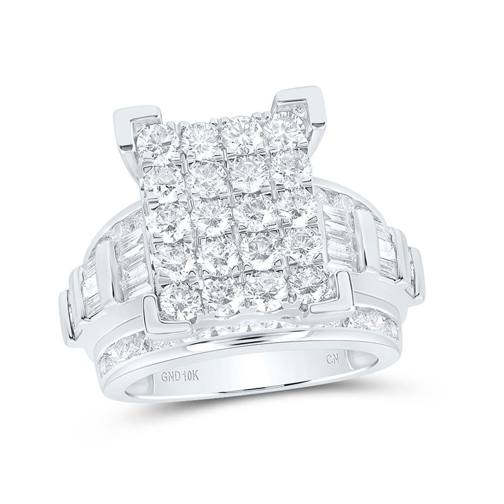 10K White Gold Round Diamond Bridal Ring - 3 Carat Total Diamond Weight