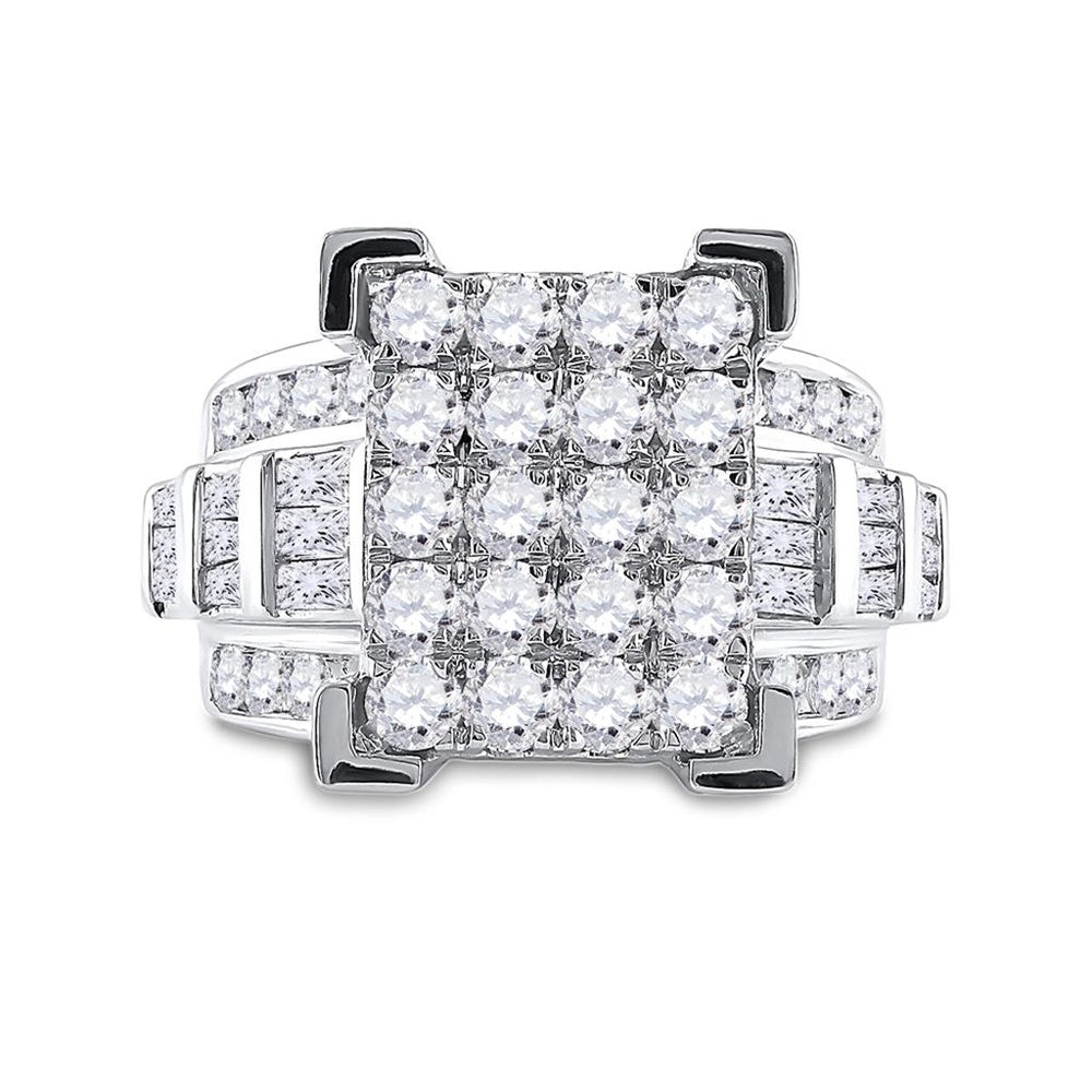 10K White Gold Round Diamond Bridal Ring - 3 Carat Total Diamond Weight