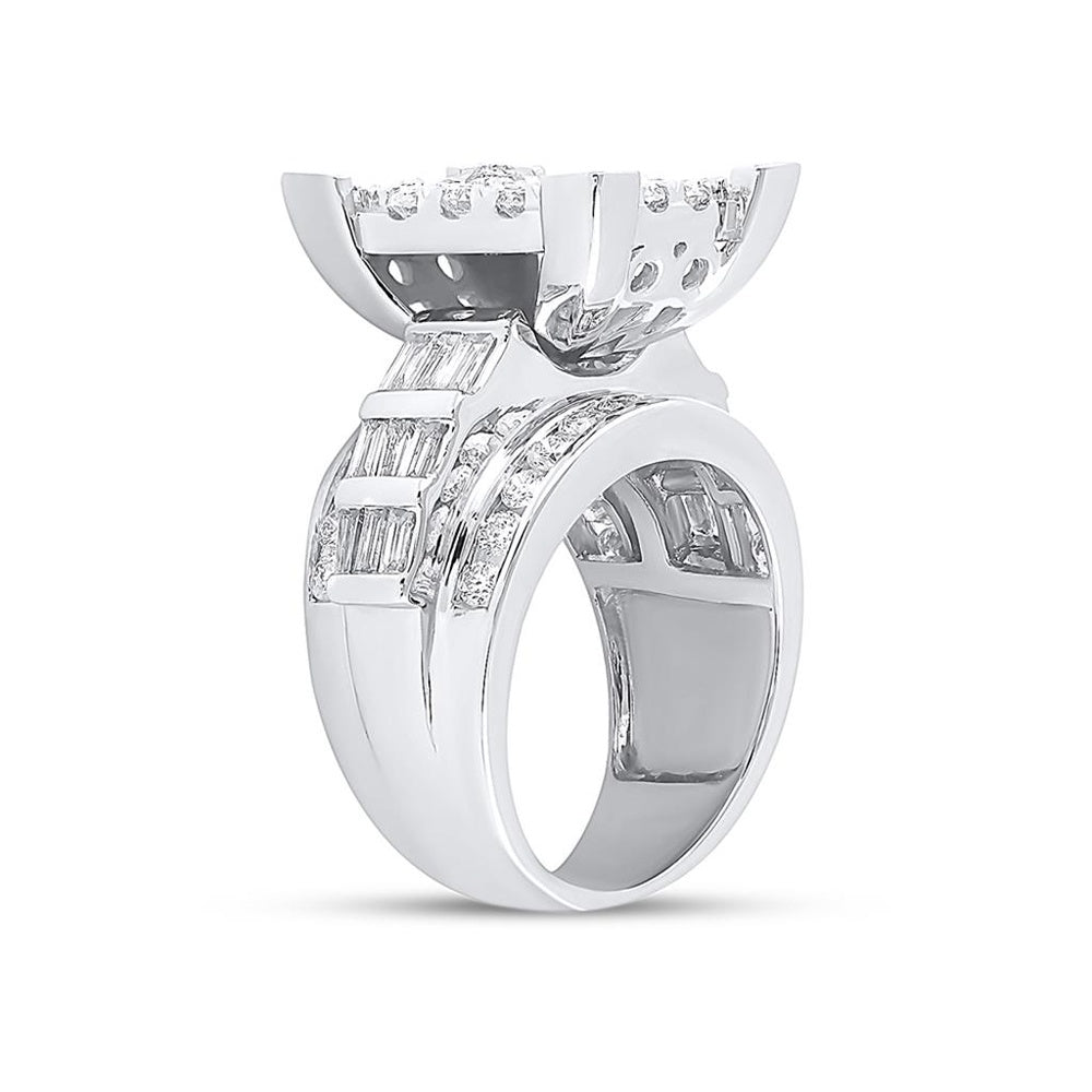 10K White Gold Round Diamond Bridal Ring - 3 Carat Total Diamond Weight