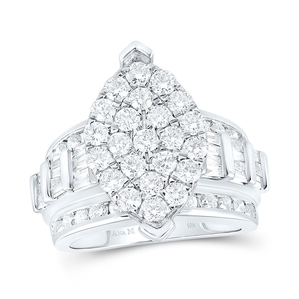 10K White Gold Round Diamond Bridal Ring - 3 Carat Total Diamond Weight