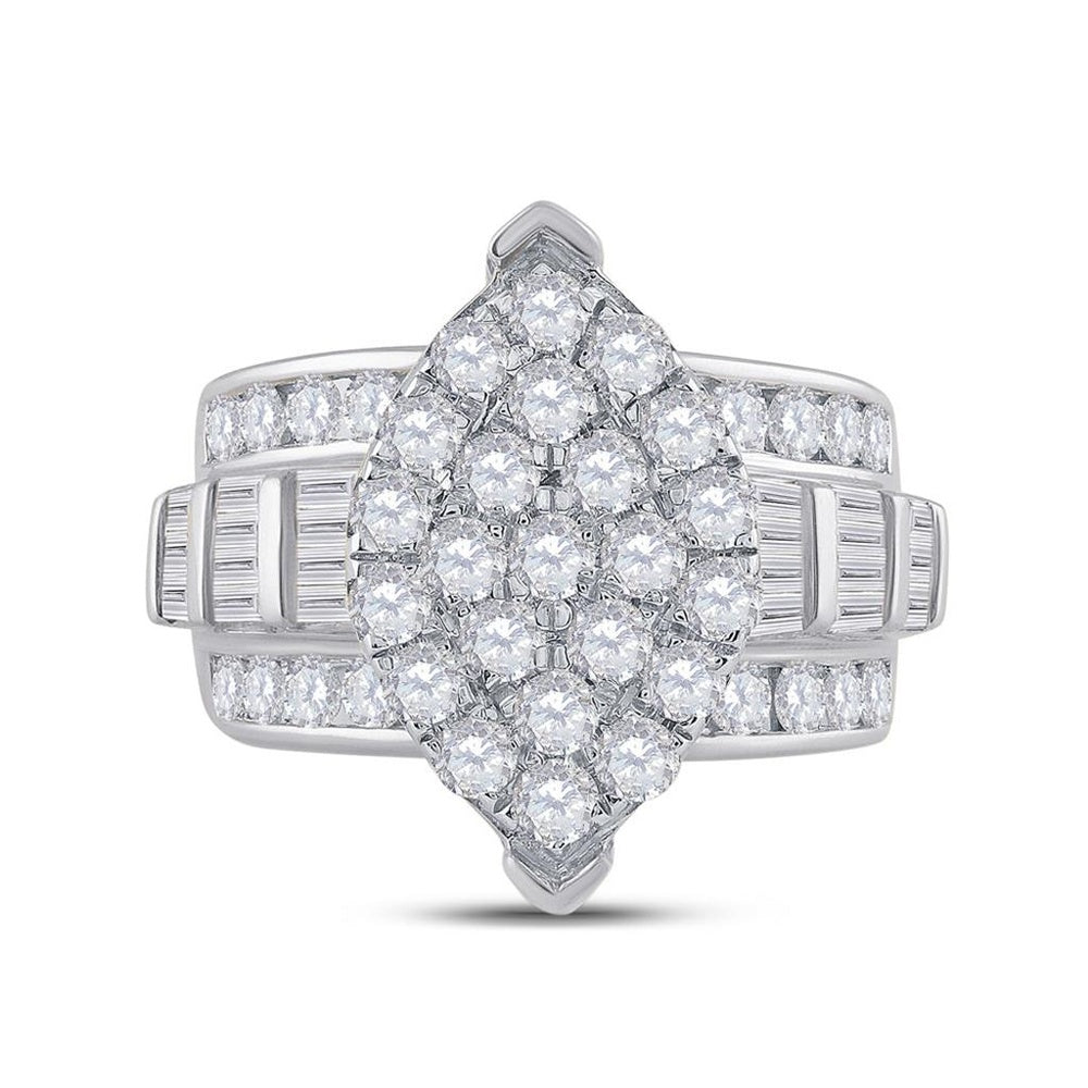 10K White Gold Round Diamond Bridal Ring - 3 Carat Total Diamond Weight