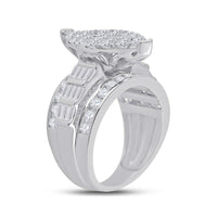 10K White Gold Round Diamond Bridal Ring - 3 Carat Total Diamond Weight