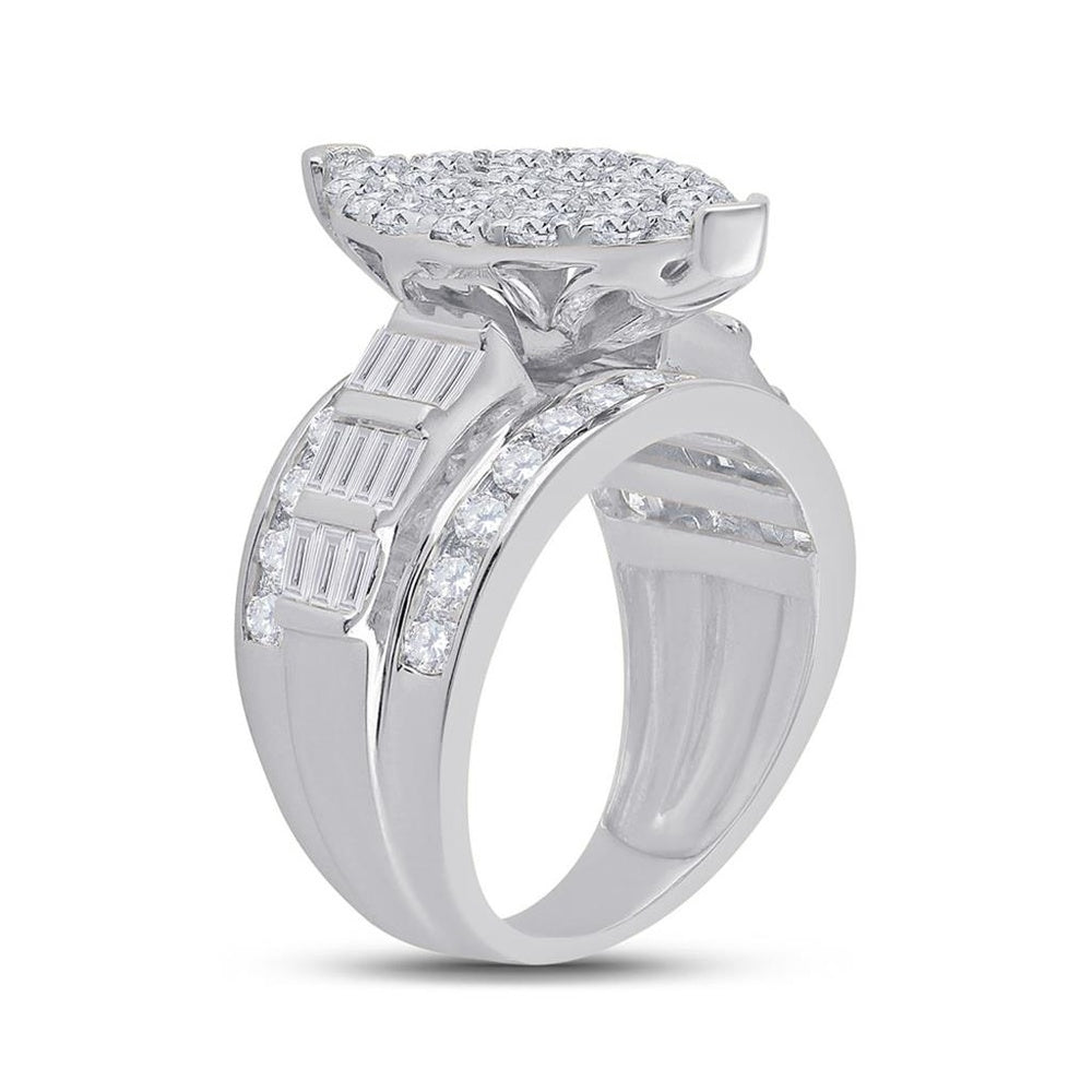 10K White Gold Round Diamond Bridal Ring - 3 Carat Total Diamond Weight