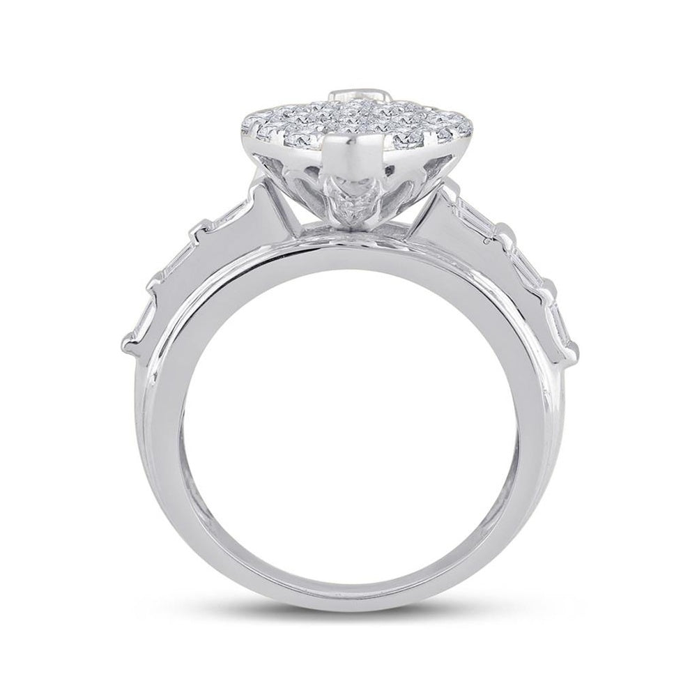 10K White Gold Round Diamond Bridal Ring - 3 Carat Total Diamond Weight