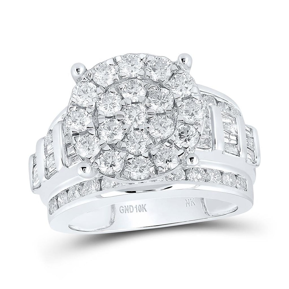 10K White Gold Round Diamond Bridal Ring - 3 Carat Total Diamond Weight
