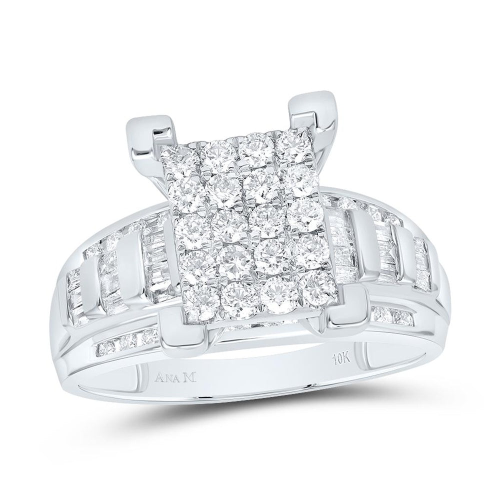 10K White Gold Round Diamond Bridal Ring - 7/8 Carat Total Diamond Weight
