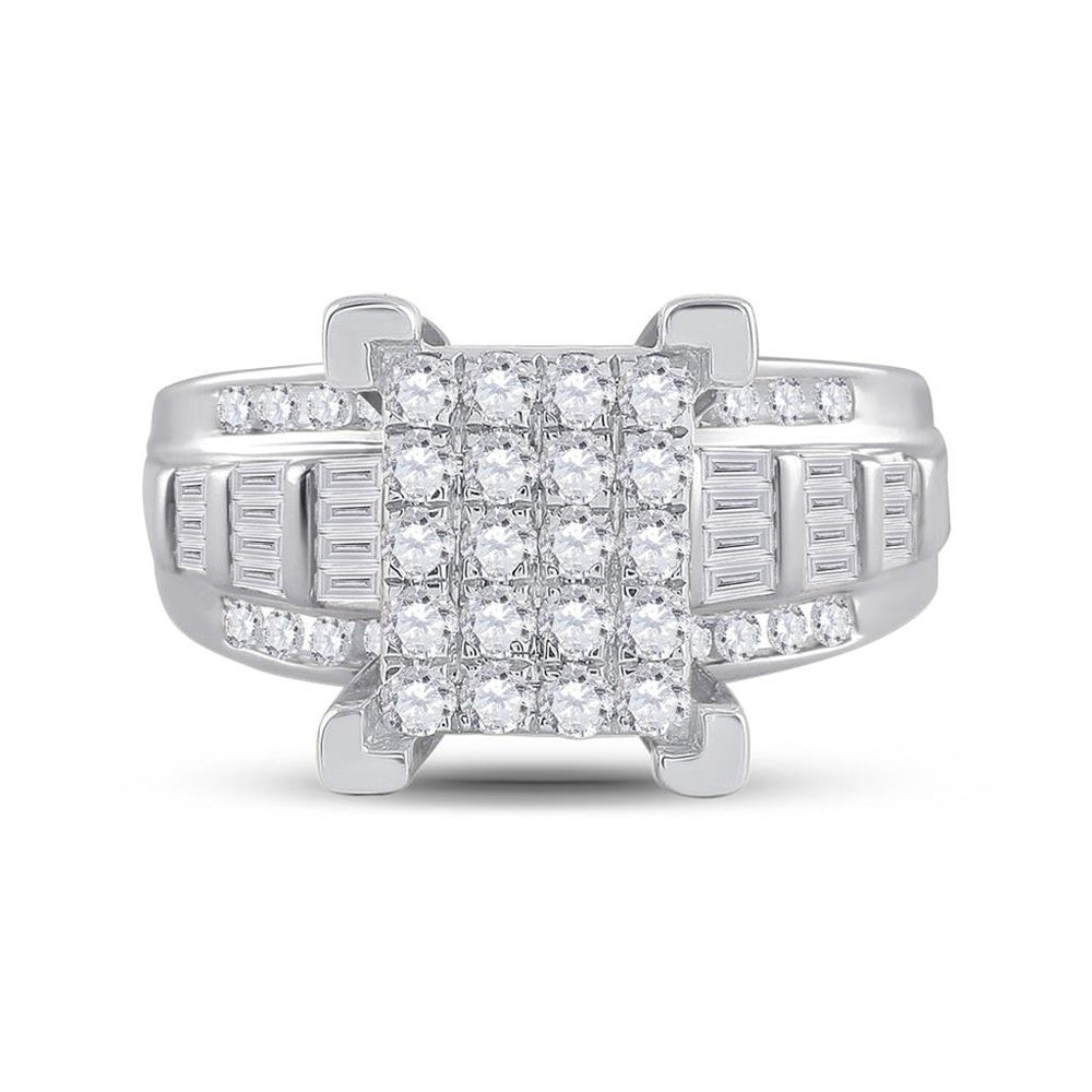 10K White Gold Round Diamond Bridal Ring - 7/8 Carat Total Diamond Weight