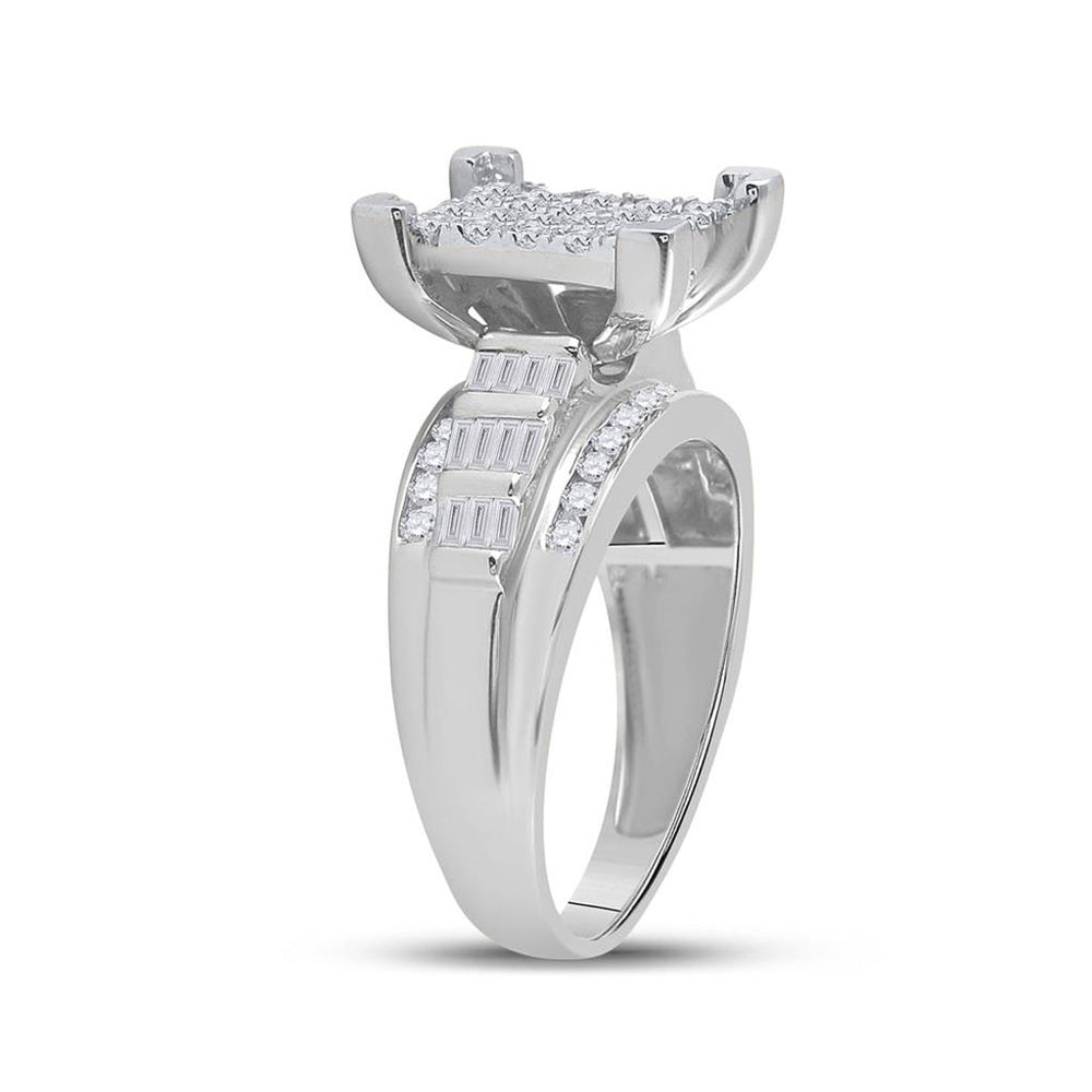 10K White Gold Round Diamond Bridal Ring - 7/8 Carat Total Diamond Weight