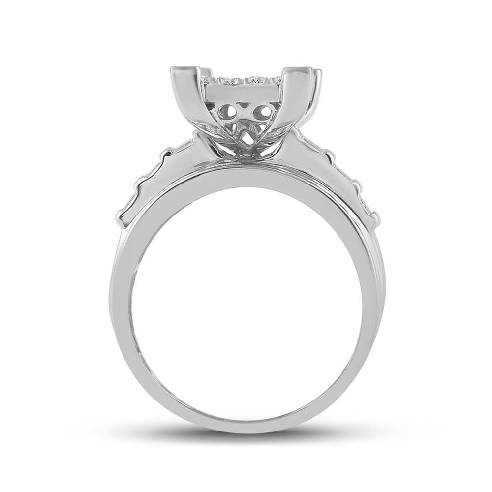 10K White Gold Round Diamond Bridal Ring - 7/8 Carat Total Diamond Weight