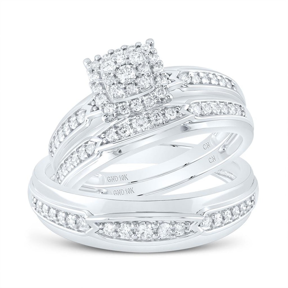 10K White Gold Round Diamond Bridal Ring Set - 1/2 Carat Total Diamond Weight