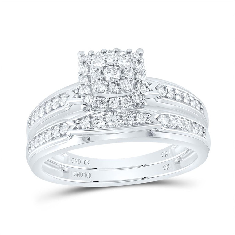 10K White Gold Round Diamond Bridal Ring Set - 1/2 Carat Total Diamond Weight