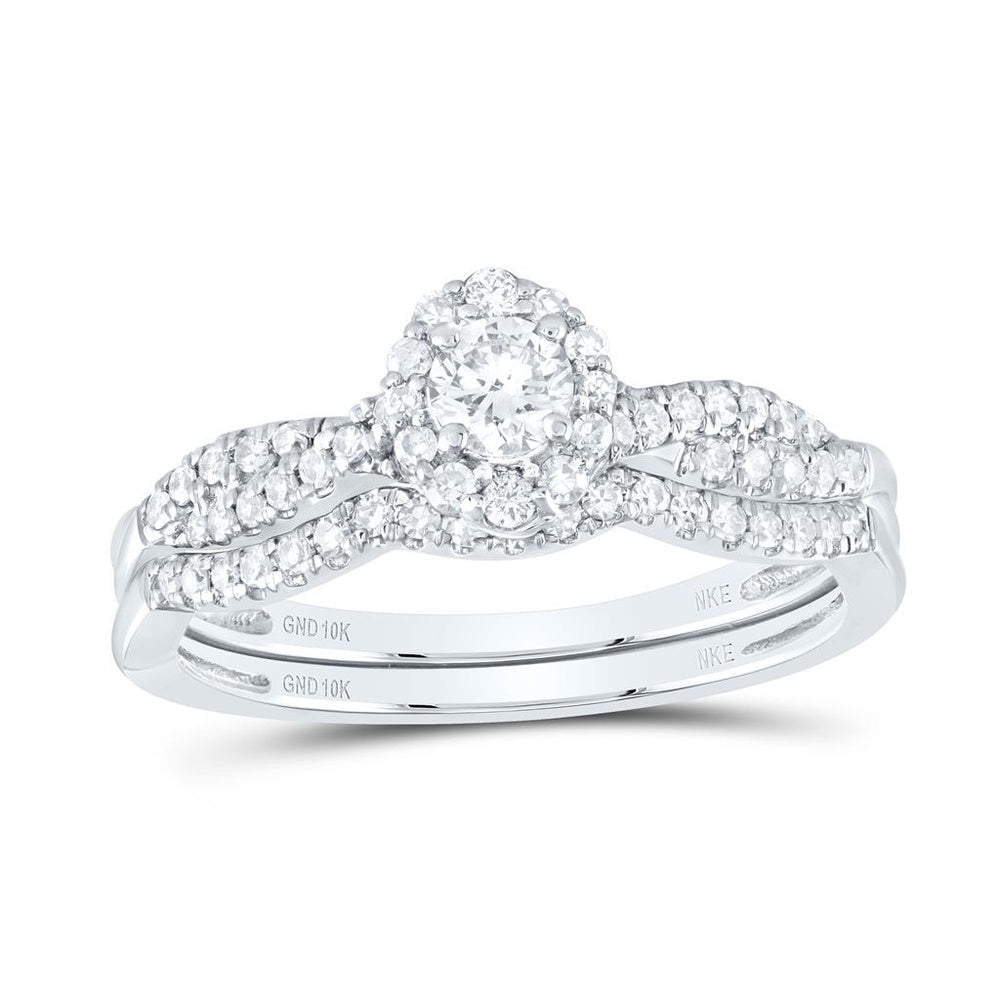 10K White Gold Round Diamond Bridal Ring Set - 1/2 Carat Total Diamond Weight