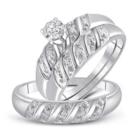 10K White Gold Round Diamond Bridal Ring Set - 1/20 Carat Total Diamond Weight
