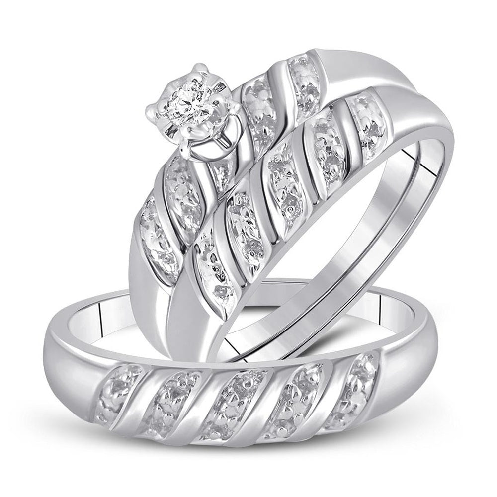 10K White Gold Round Diamond Bridal Ring Set - 1/20 Carat Total Diamond Weight