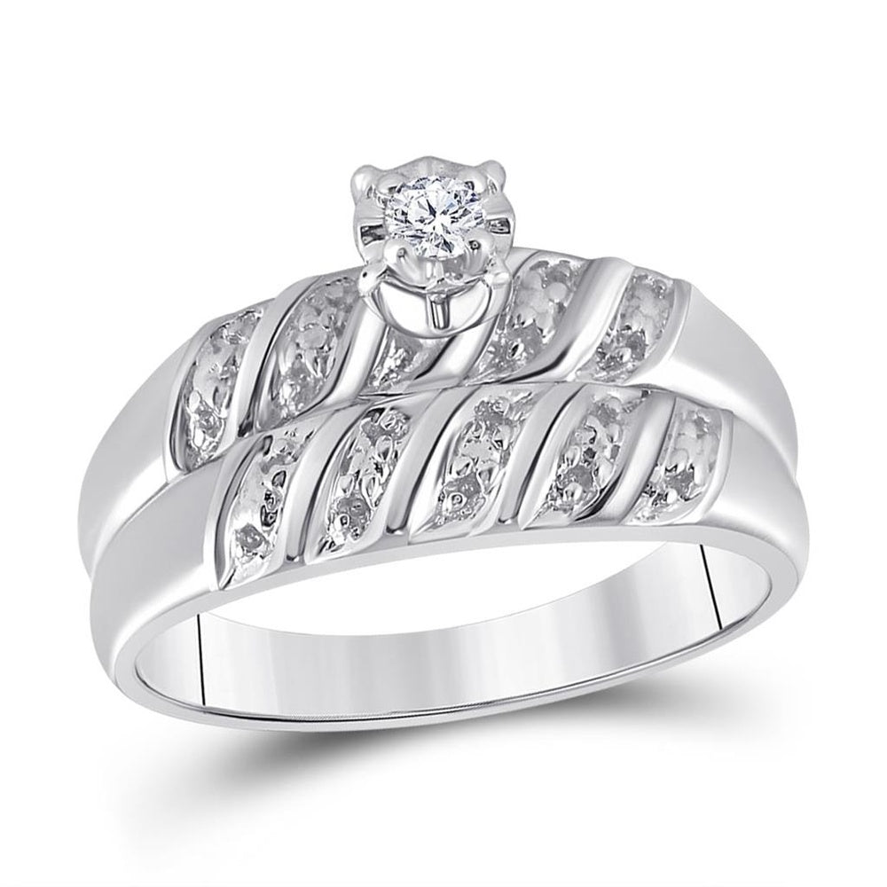 10K White Gold Round Diamond Bridal Ring Set - 1/20 Carat Total Diamond Weight
