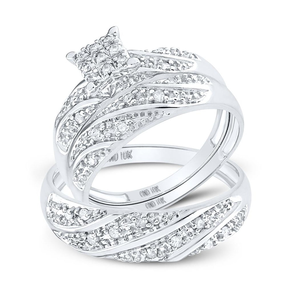 10K White Gold Round Diamond Bridal Ring Set - 1/3 Carat Total Diamond Weight