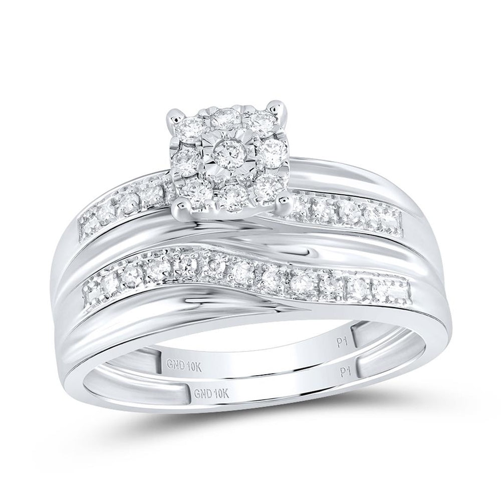 10K White Gold Round Diamond Bridal Ring Set - 1/3 Carat Total Diamond Weight