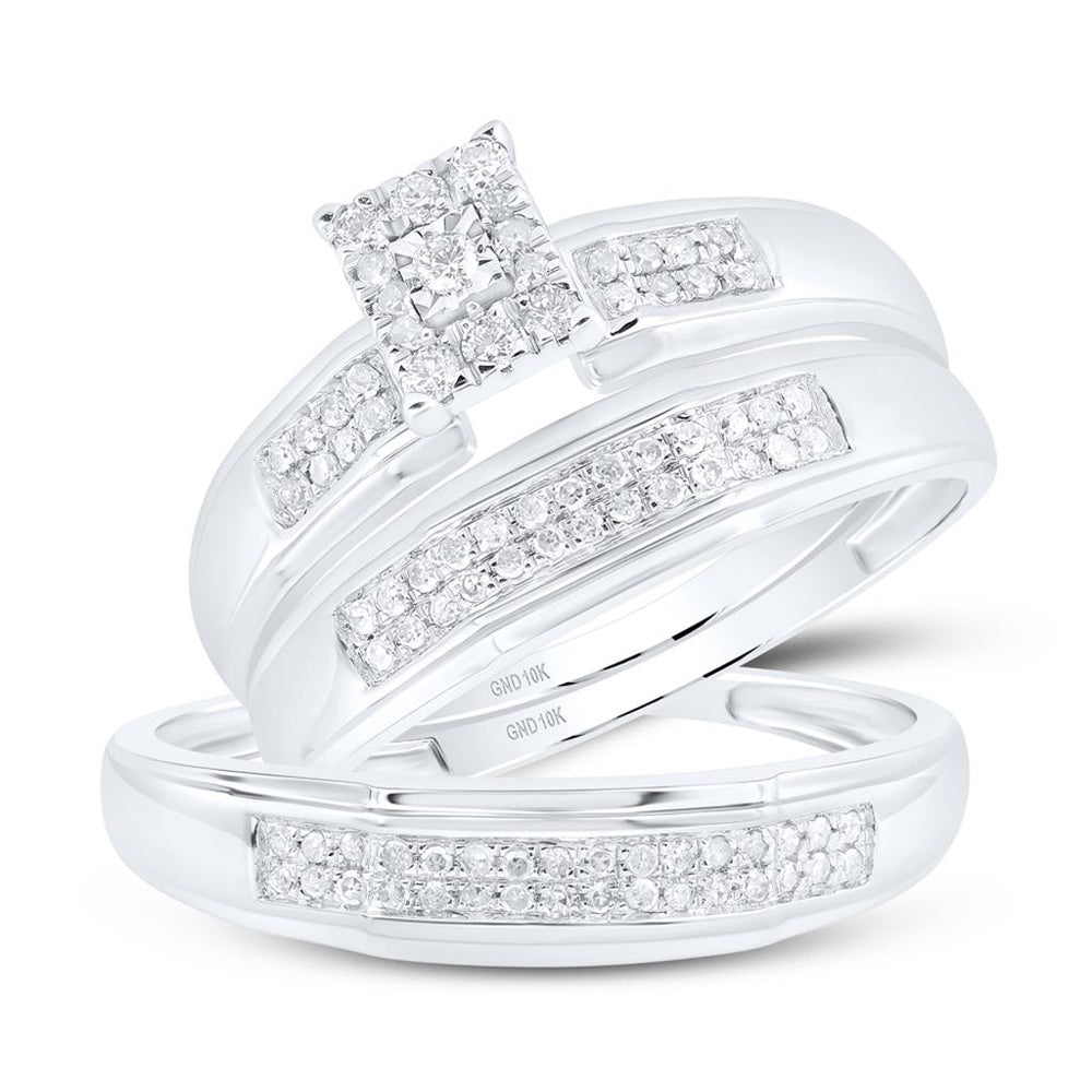 10K White Gold Round Diamond Bridal Ring Set - 1/3 Carat Total Diamond Weight