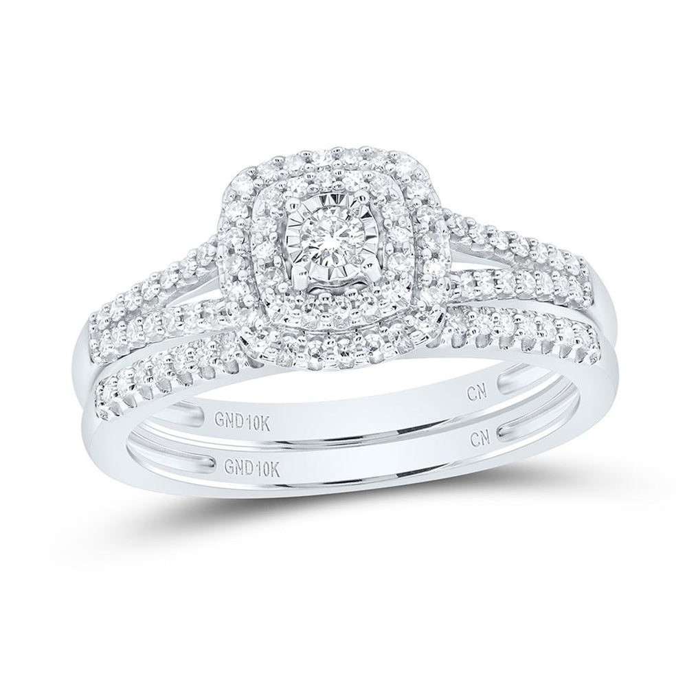 10K White Gold Round Diamond Bridal Ring Set - 1/4 Carat Total Diamond Weight