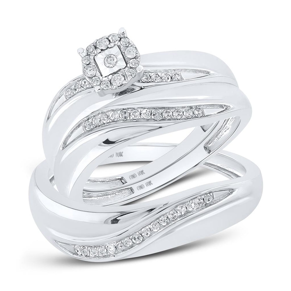 10K White Gold Round Diamond Bridal Ring Set - 1/5 Carat Total Diamond Weight