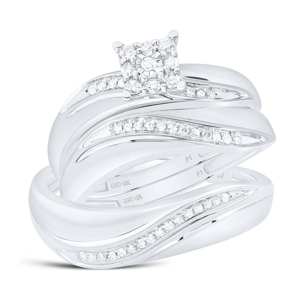 10K White Gold Round Diamond Bridal Ring Set - 1/5 Carat Total Diamond Weight