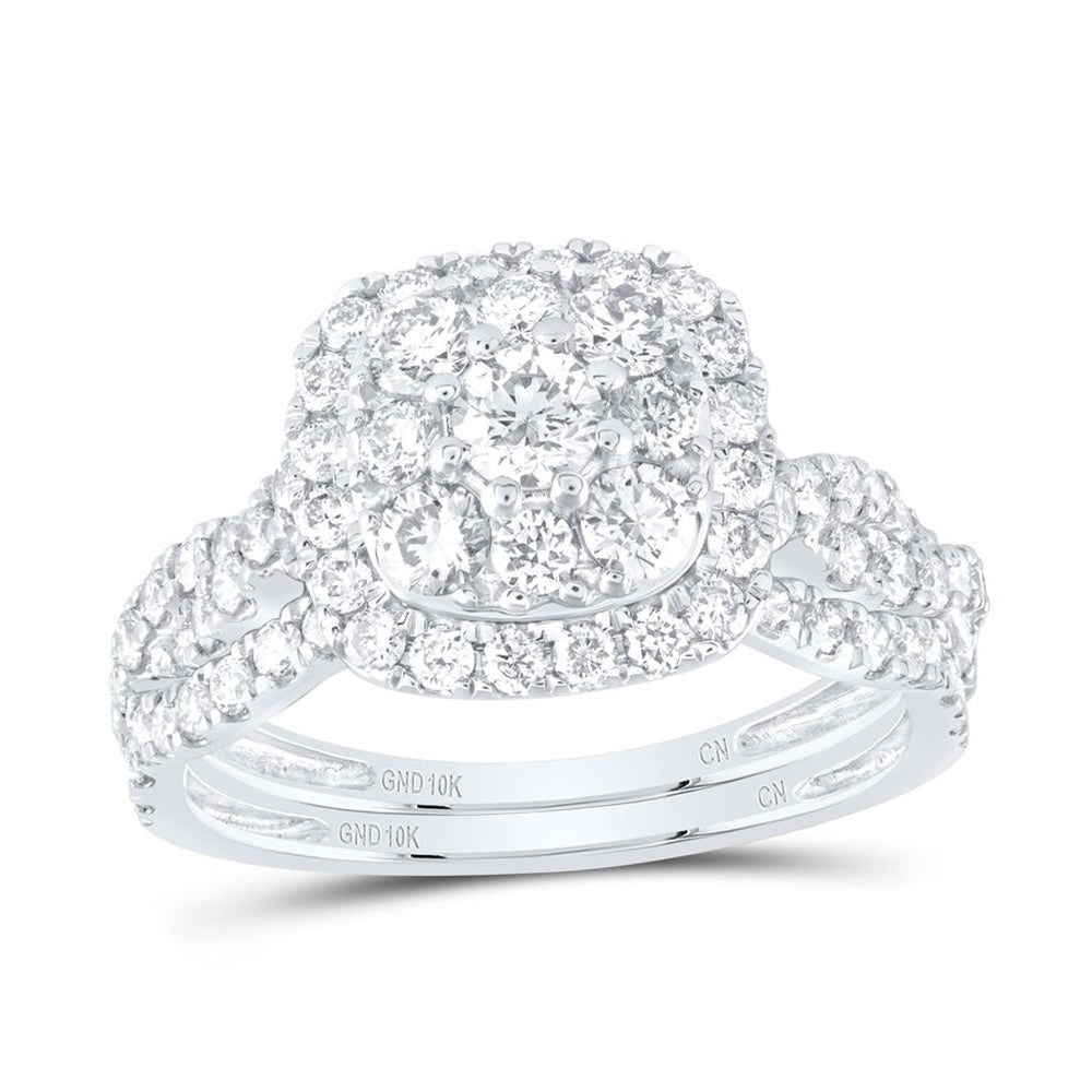 10K White Gold Round Diamond Bridal Ring Set - 1 and 1/2 Carat Total Diamond Weight