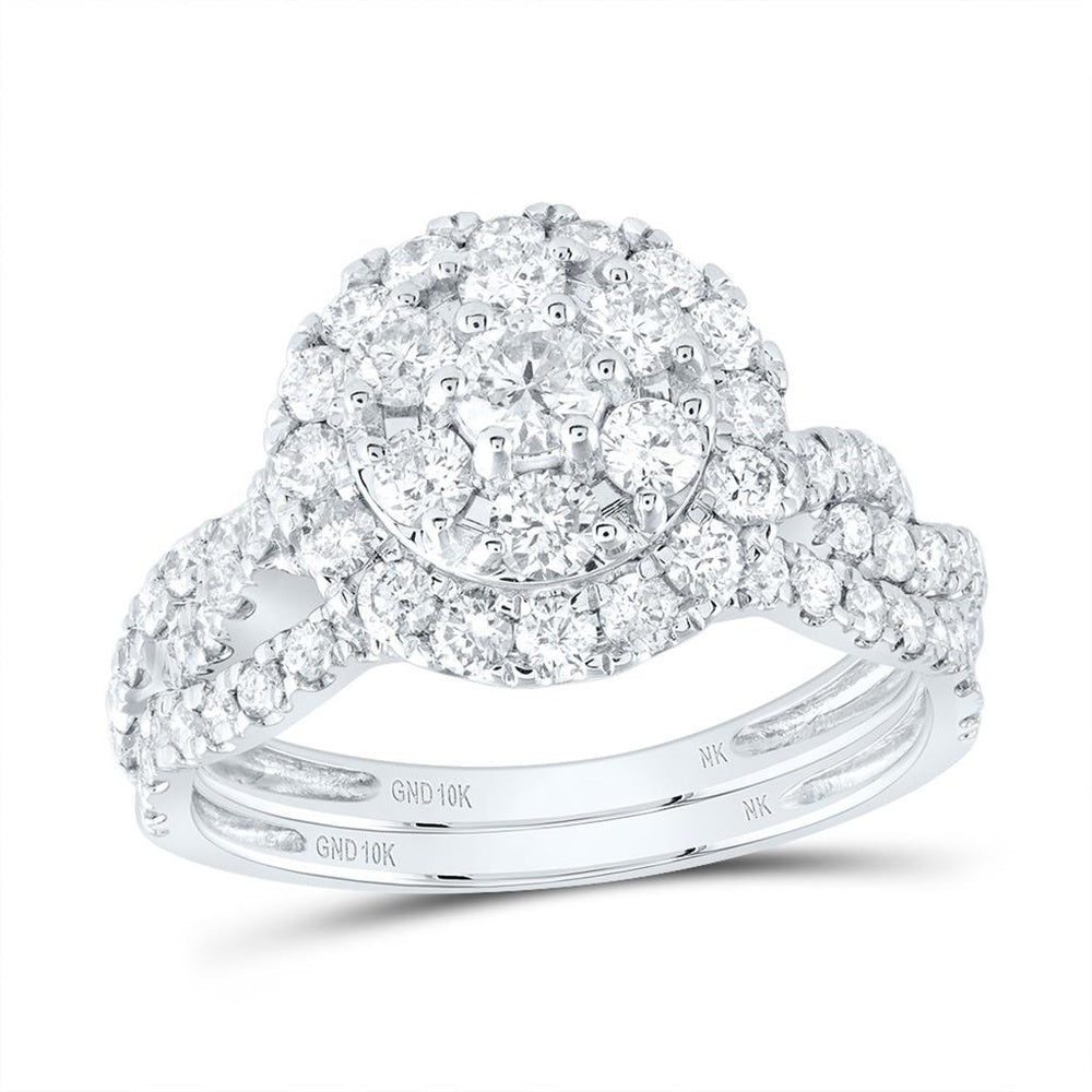 10K White Gold Round Diamond Bridal Ring Set - 1 and 1/2 Carat Total Diamond Weight
