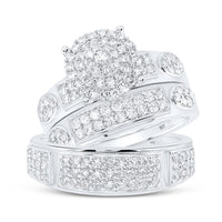 10K White Gold Round Diamond Bridal Ring Set - 1 and 3/8 Carat Total Diamond Weight
