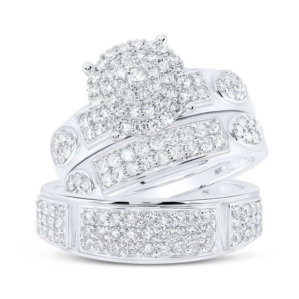 10K White Gold Round Diamond Bridal Ring Set - 1 and 3/8 Carat Total Diamond Weight