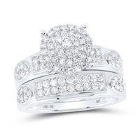 10K White Gold Round Diamond Bridal Ring Set - 1 and 3/8 Carat Total Diamond Weight