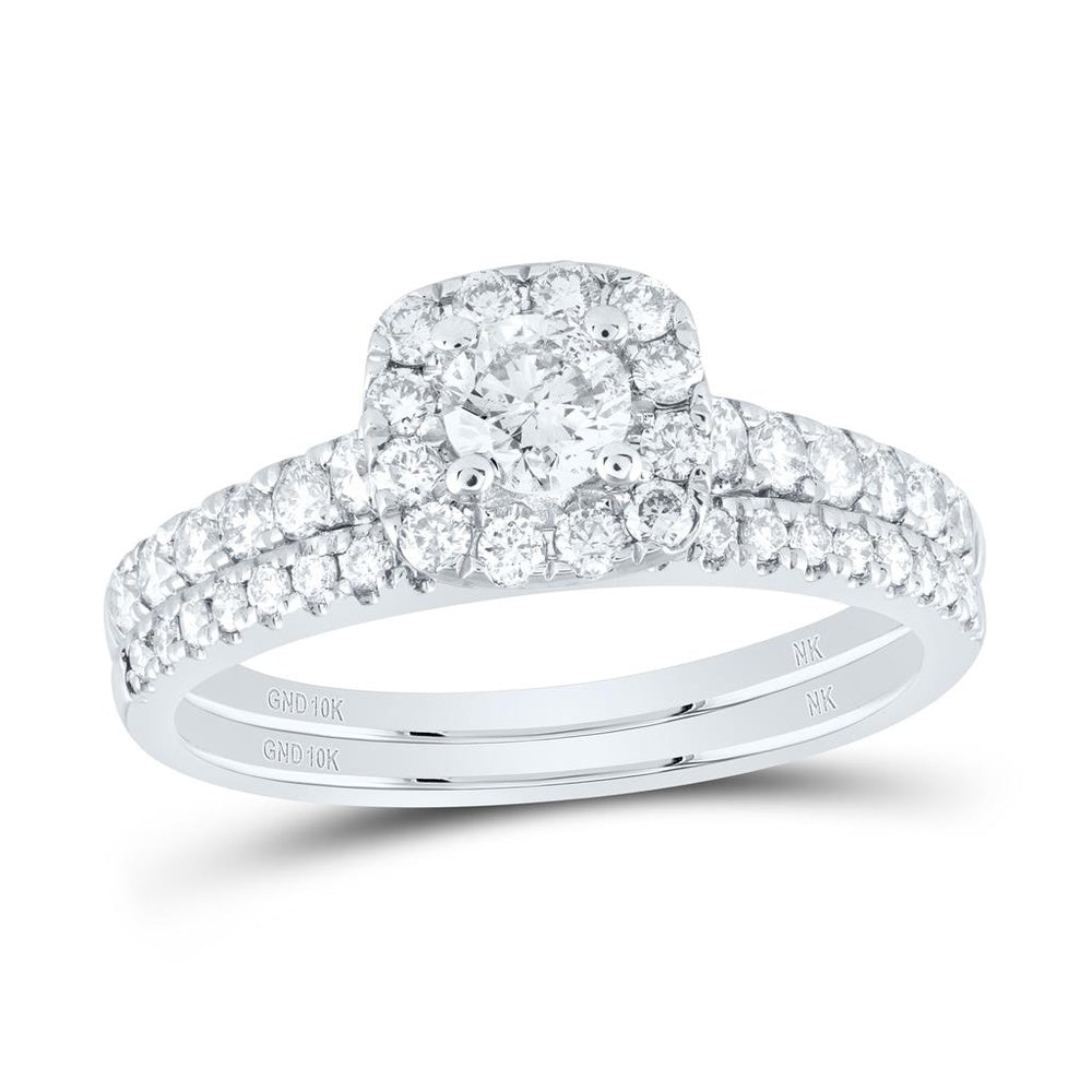 10K White Gold Round Diamond Bridal Ring Set - 1 Carat Total Diamond Weight