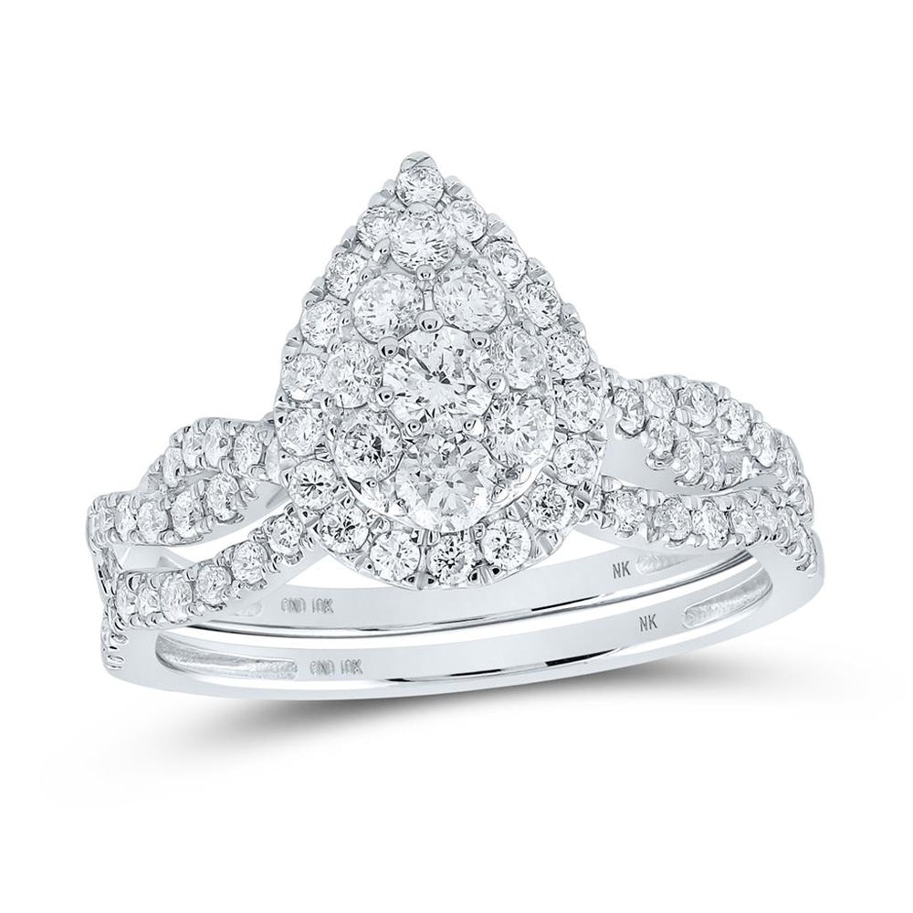 10K White Gold Round Diamond Bridal Ring Set - 1 Carat Total Diamond Weight