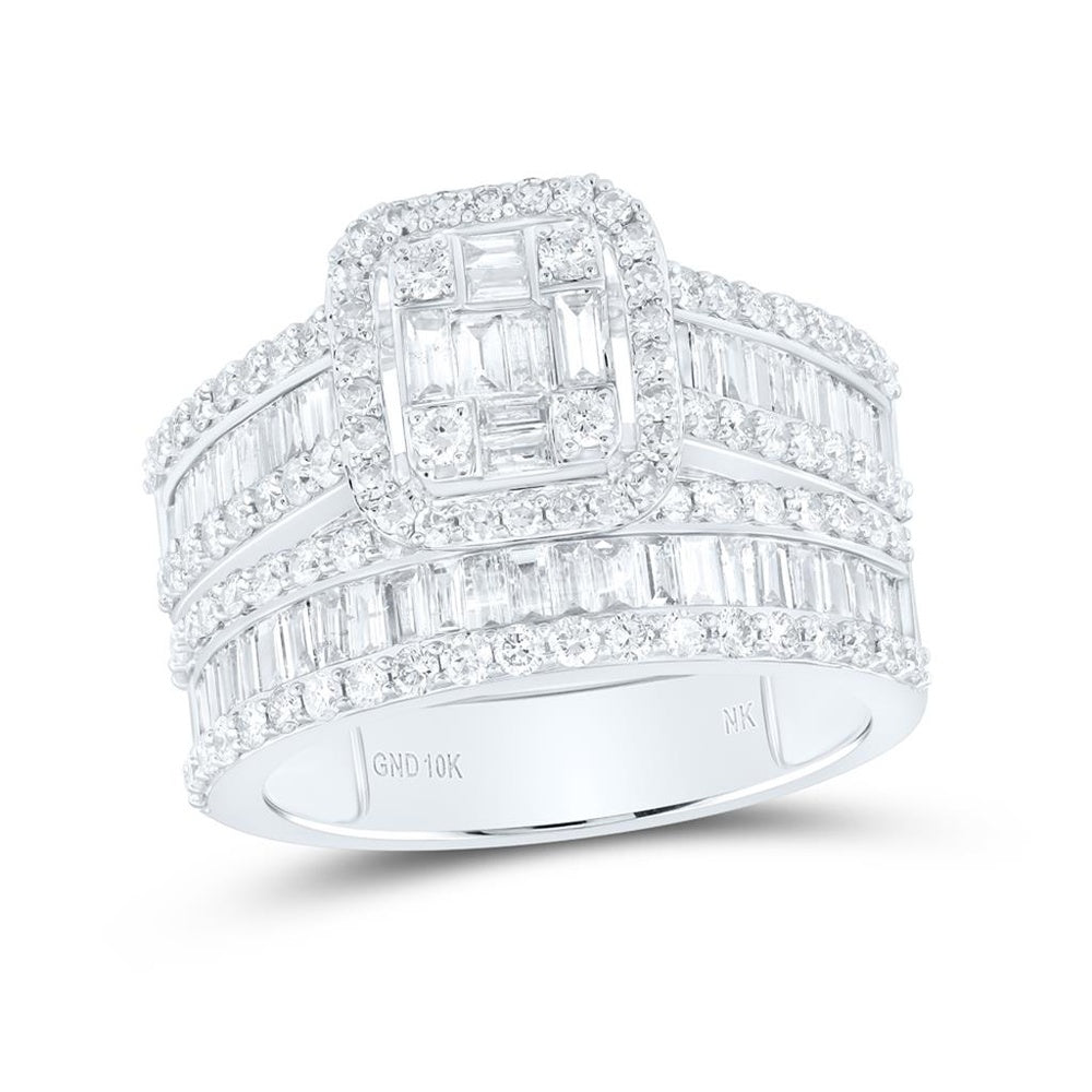 10K White Gold Round Diamond Bridal Ring Set - 2 and 1/2 Carat Total Diamond Weight