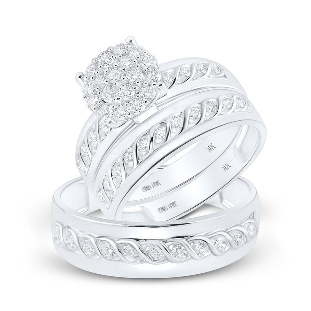 10K White Gold Round Diamond Bridal Ring Set - 3/4 Carat Total Diamond Weight