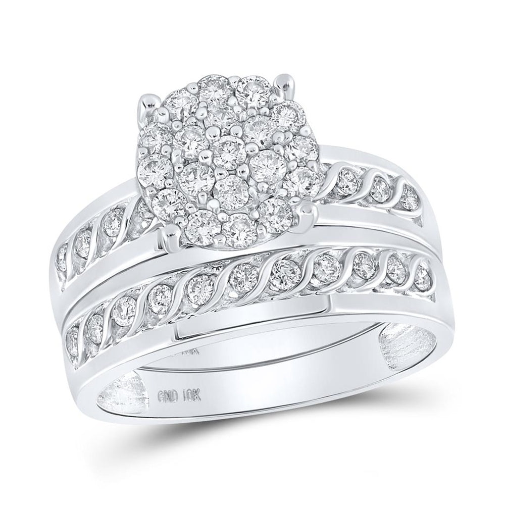 10K White Gold Round Diamond Bridal Ring Set - 3/4 Carat Total Diamond Weight