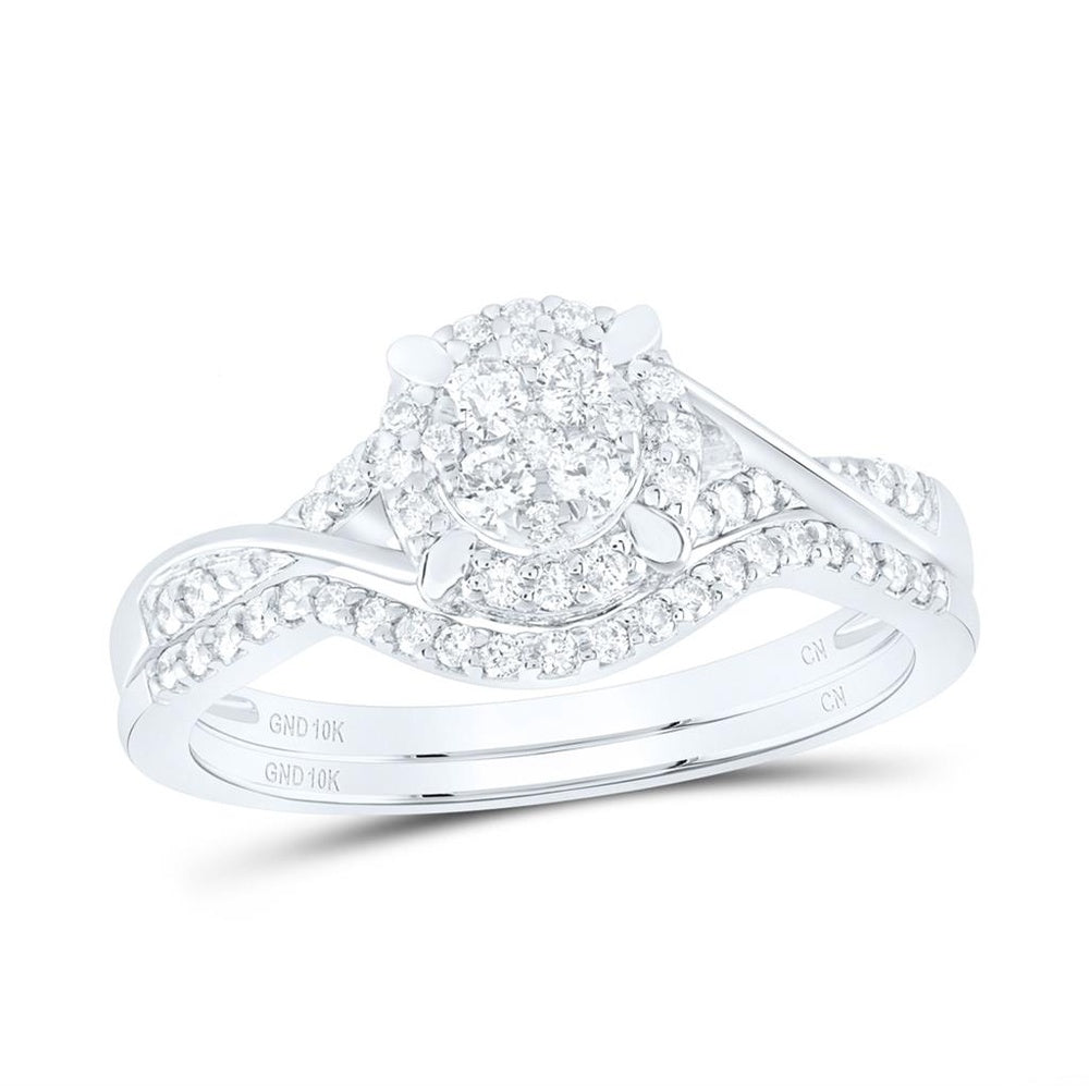 10K White Gold Round Diamond Bridal Ring Set - 3/8 Carat Total Diamond Weight