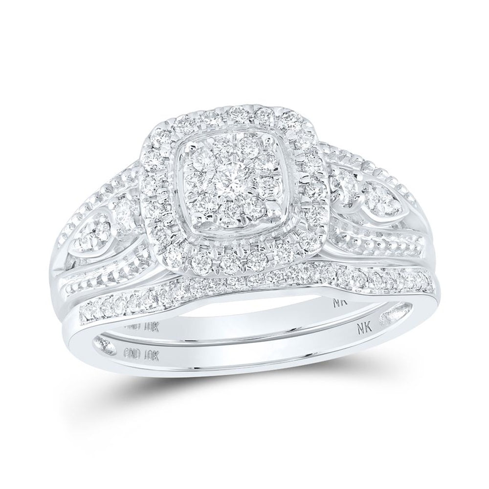 10K White Gold Round Diamond Bridal Ring Set - 3/8 Carat Total Diamond Weight