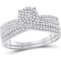 10K White Gold Round Diamond Bridal Wedding Ring Set - 1/3 Carat Total Diamond Weight