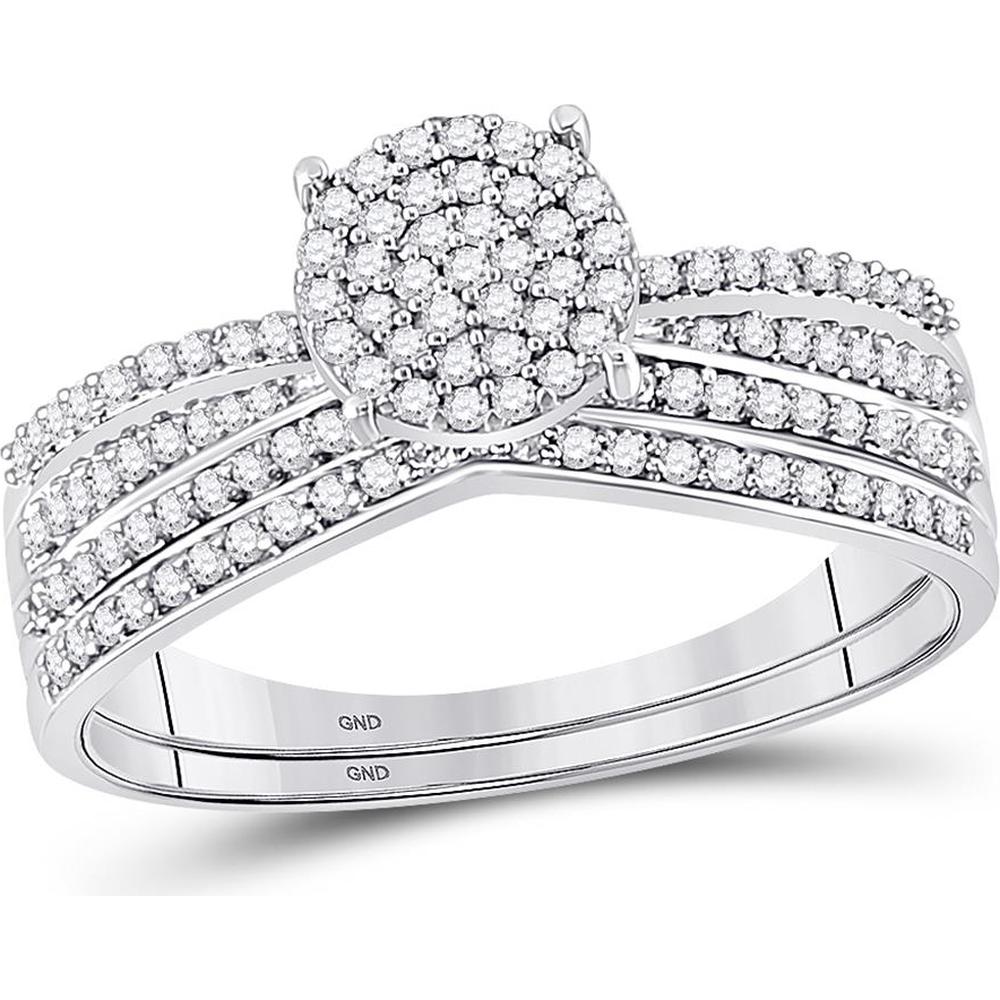10K White Gold Round Diamond Bridal Wedding Ring Set - 1/3 Carat Total Diamond Weight