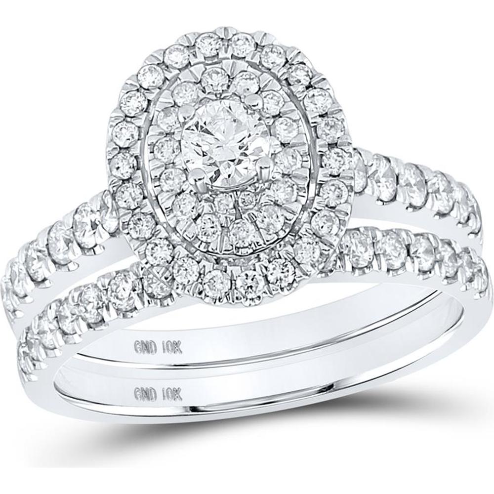 10K White Gold Round Diamond Bridal Wedding Ring Set - 1 Carat Total Diamond Weight