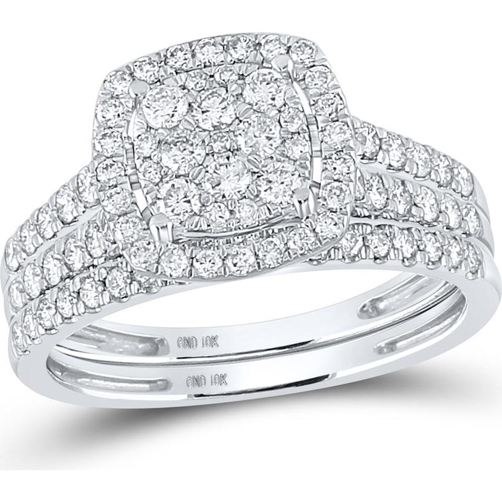 10K White Gold Round Diamond Bridal Wedding Ring Set - 1 Carat Total Diamond Weight